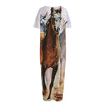 Running Horses Painting Print Short Sleeve Long Nightdress