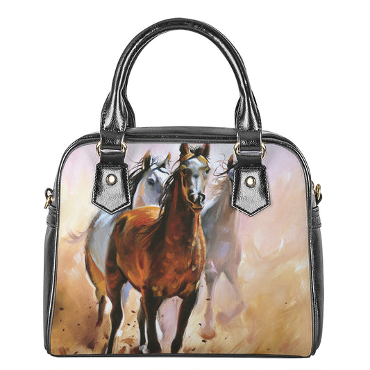 Running Horses Painting Print Shoulder Handbag