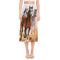 Running Horses Painting Print Side Slit Midi Skirt