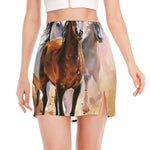 Running Horses Painting Print Side Slit Mini Skirt