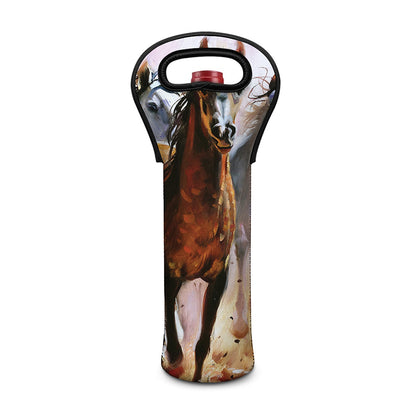 Running Horses Painting Print Single Neoprene Wine Tote