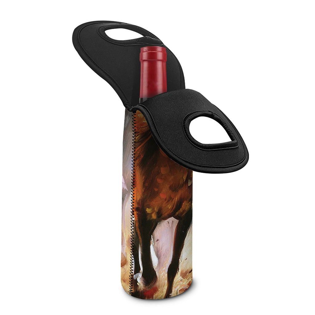 Running Horses Painting Print Single Neoprene Wine Tote