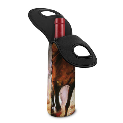 Running Horses Painting Print Single Neoprene Wine Tote