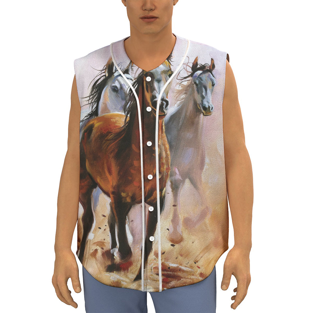 Running Horses Painting Print Sleeveless Baseball Jersey