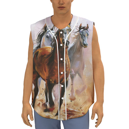 Running Horses Painting Print Sleeveless Baseball Jersey