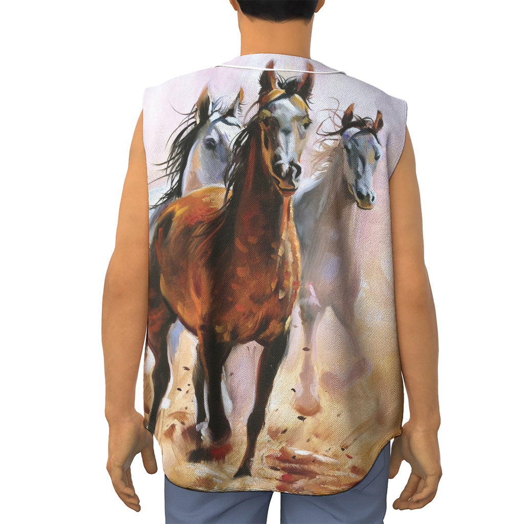 Running Horses Painting Print Sleeveless Baseball Jersey