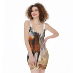 Running Horses Painting Print Sleeveless Bodycon Dress