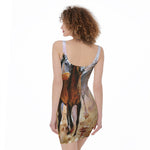 Running Horses Painting Print Sleeveless Bodycon Dress