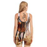 Running Horses Painting Print Sleeveless One Piece Swimsuit