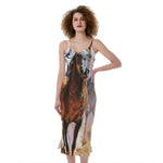 Running Horses Painting Print Slim Fit Midi Cami Dress