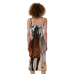Running Horses Painting Print Slim Fit Midi Cami Dress