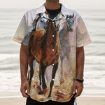Running Horses Painting Print Textured Short Sleeve Shirt