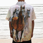 Running Horses Painting Print Textured Short Sleeve Shirt