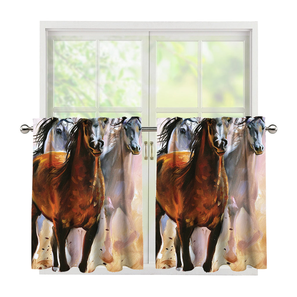 Running Horses Painting Print Tier Curtains
