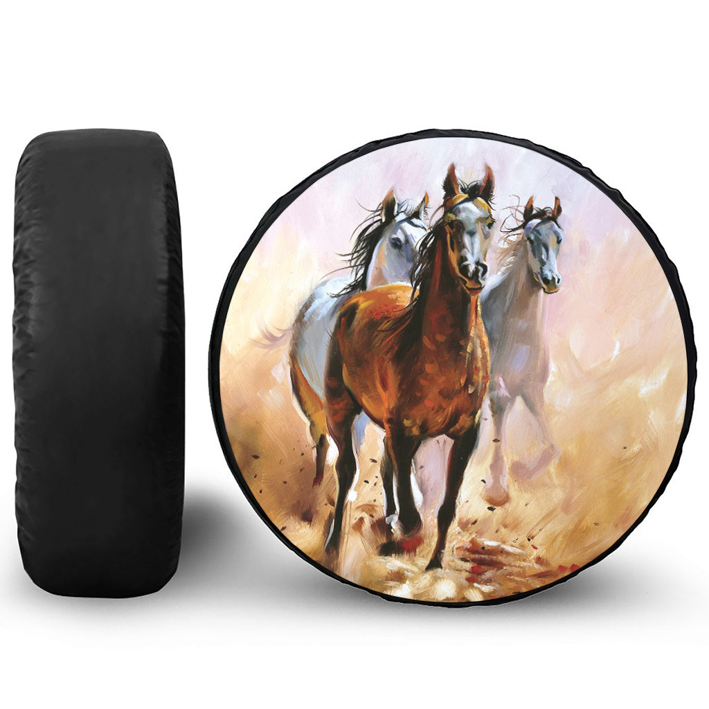 Running Horses Painting Print Tire Cover