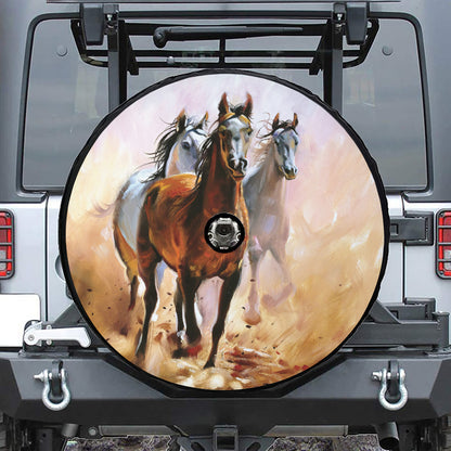 Running Horses Painting Print Tire Cover With Camera Hole