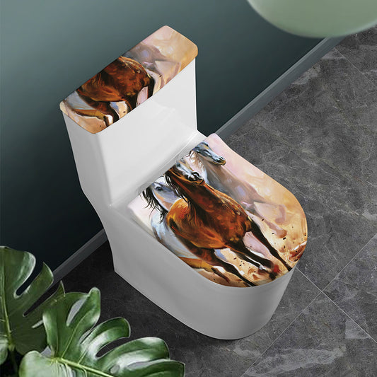 Running Horses Painting Print Toilet Lid And Tank Cover Set