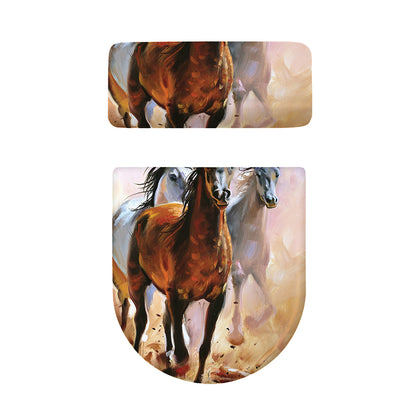 Running Horses Painting Print Toilet Lid And Tank Cover Set