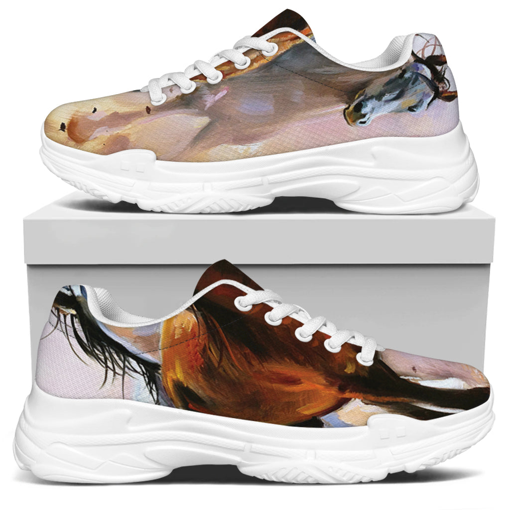 Running Horses Painting Print White Chunky Shoes