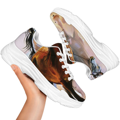 Running Horses Painting Print White Chunky Shoes