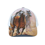 Running Horses Painting Print White Mesh Trucker Cap