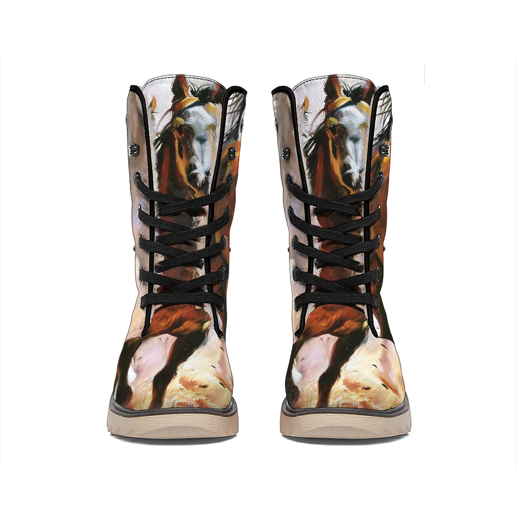 Running Horses Painting Print Winter Boots