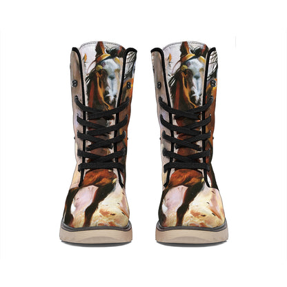 Running Horses Painting Print Winter Boots