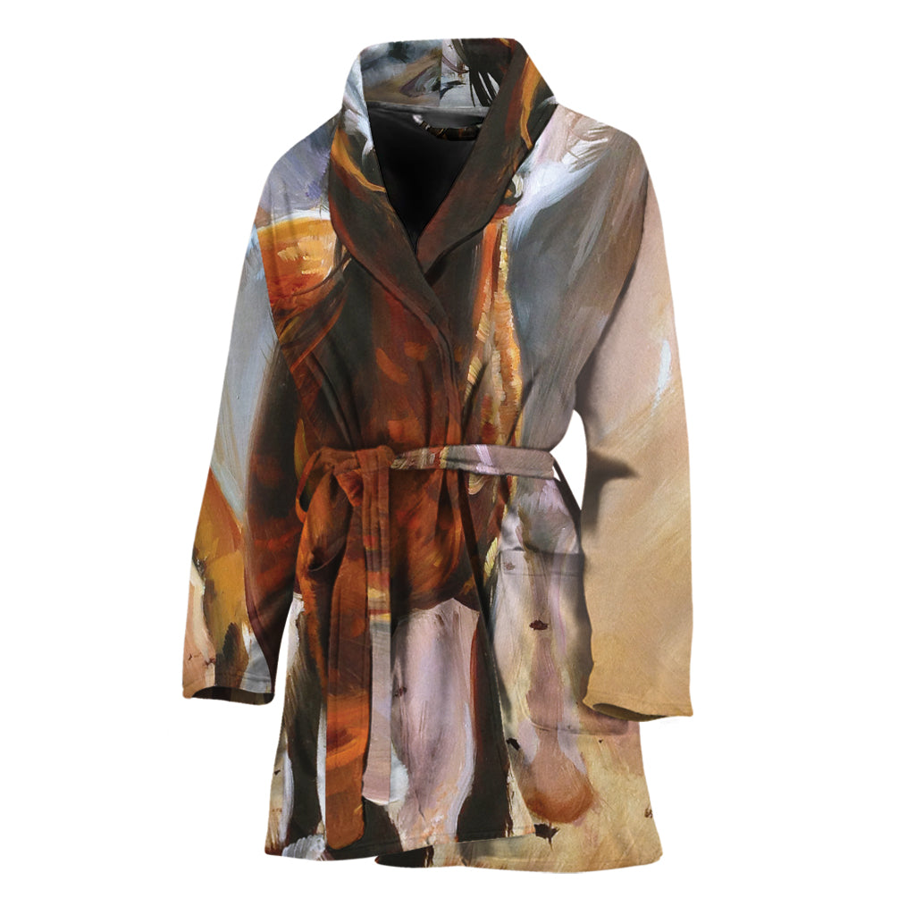 Running Horses Painting Print Women's Bathrobe
