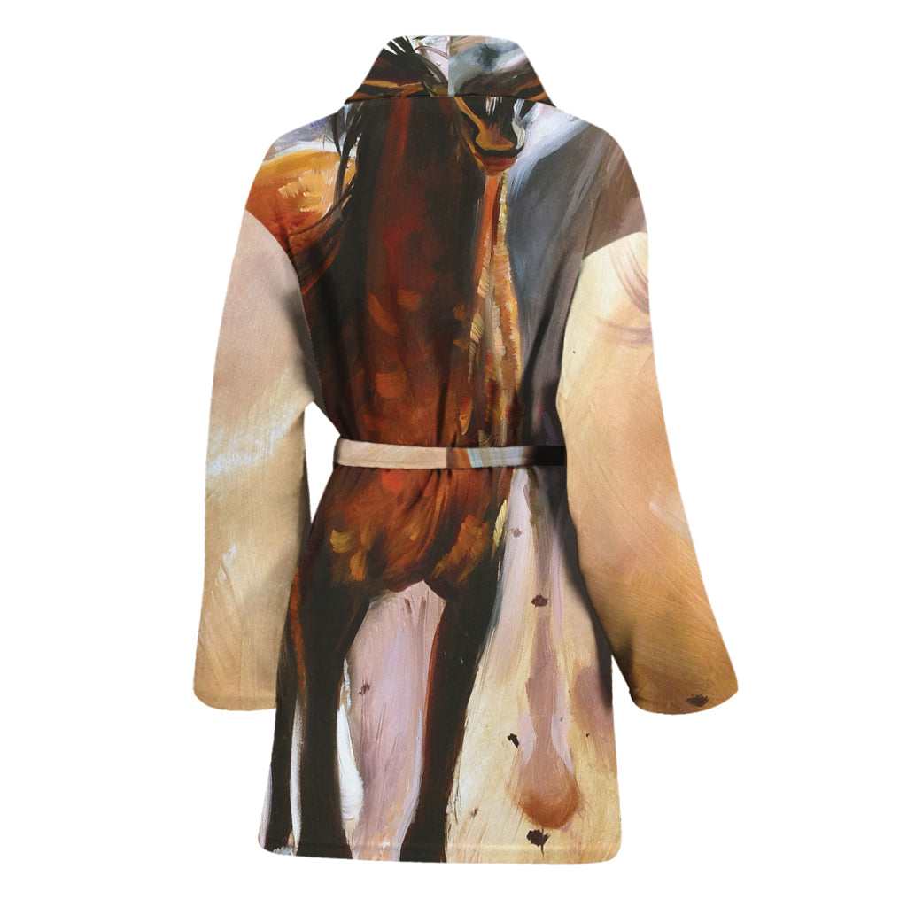 Running Horses Painting Print Women's Bathrobe