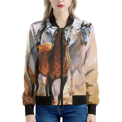 Running Horses Painting Print Women's Bomber Jacket
