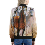 Running Horses Painting Print Women's Bomber Jacket