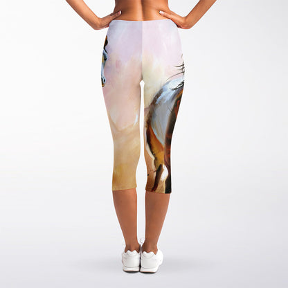 Running Horses Painting Print Women's Capri Leggings