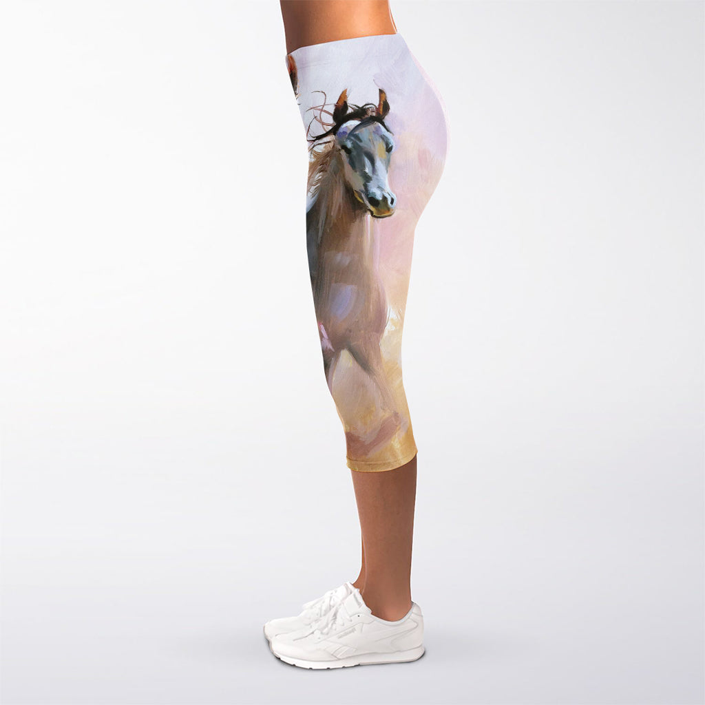 Running Horses Painting Print Women's Capri Leggings