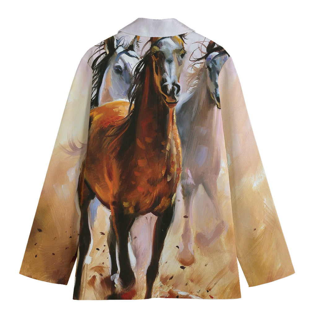 Running Horses Painting Print Women's Cotton Blazer