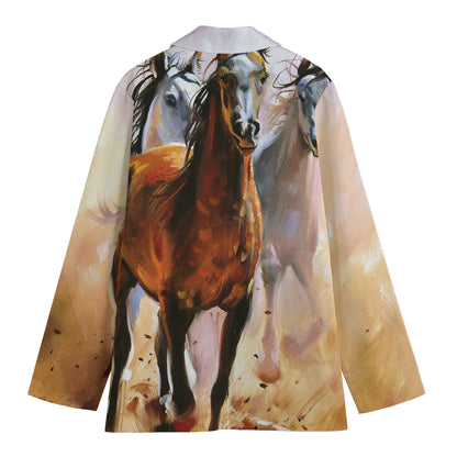 Running Horses Painting Print Women's Cotton Blazer