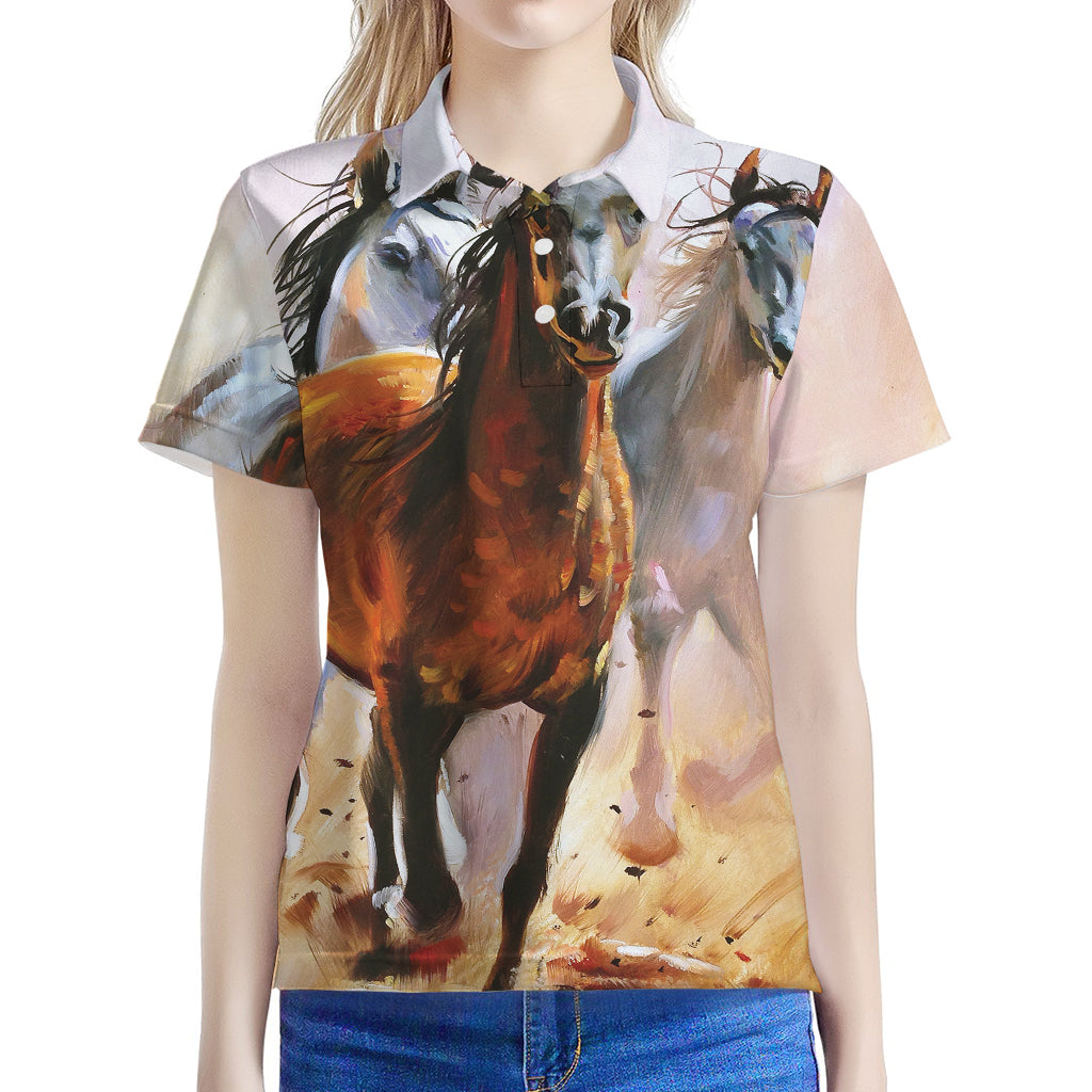 Running Horses Painting Print Women's Polo Shirt