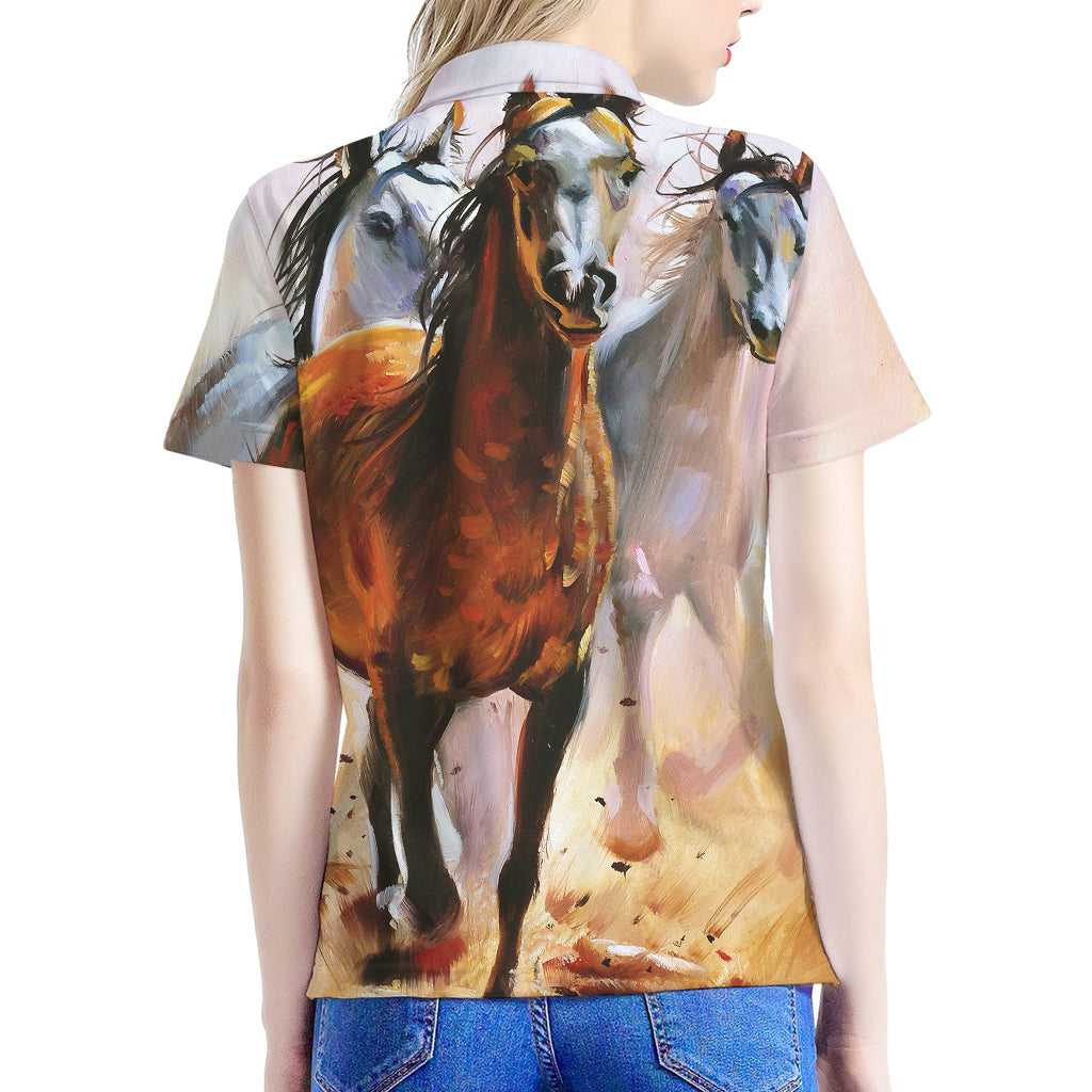 Running Horses Painting Print Women's Polo Shirt