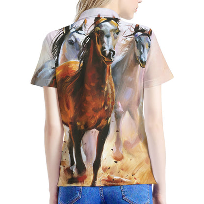 Running Horses Painting Print Women's Polo Shirt