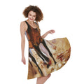 Running Horses Painting Print Sleeveless Knee Length Dress