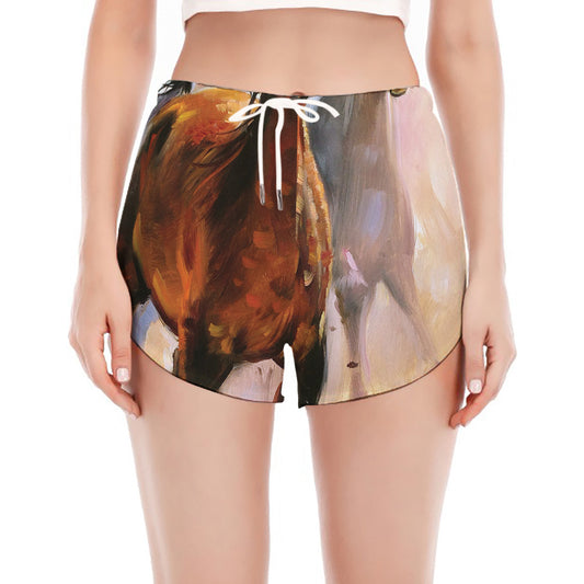 Running Horses Painting Print Women's Split Running Shorts