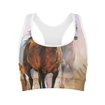 Running Horses Painting Print Women's Sports Bra
