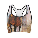 Running Horses Painting Print Women's Sports Bra