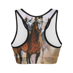 Running Horses Painting Print Women's Sports Bra