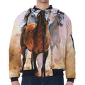 Running Horses Painting Print Zip Sleeve Bomber Jacket