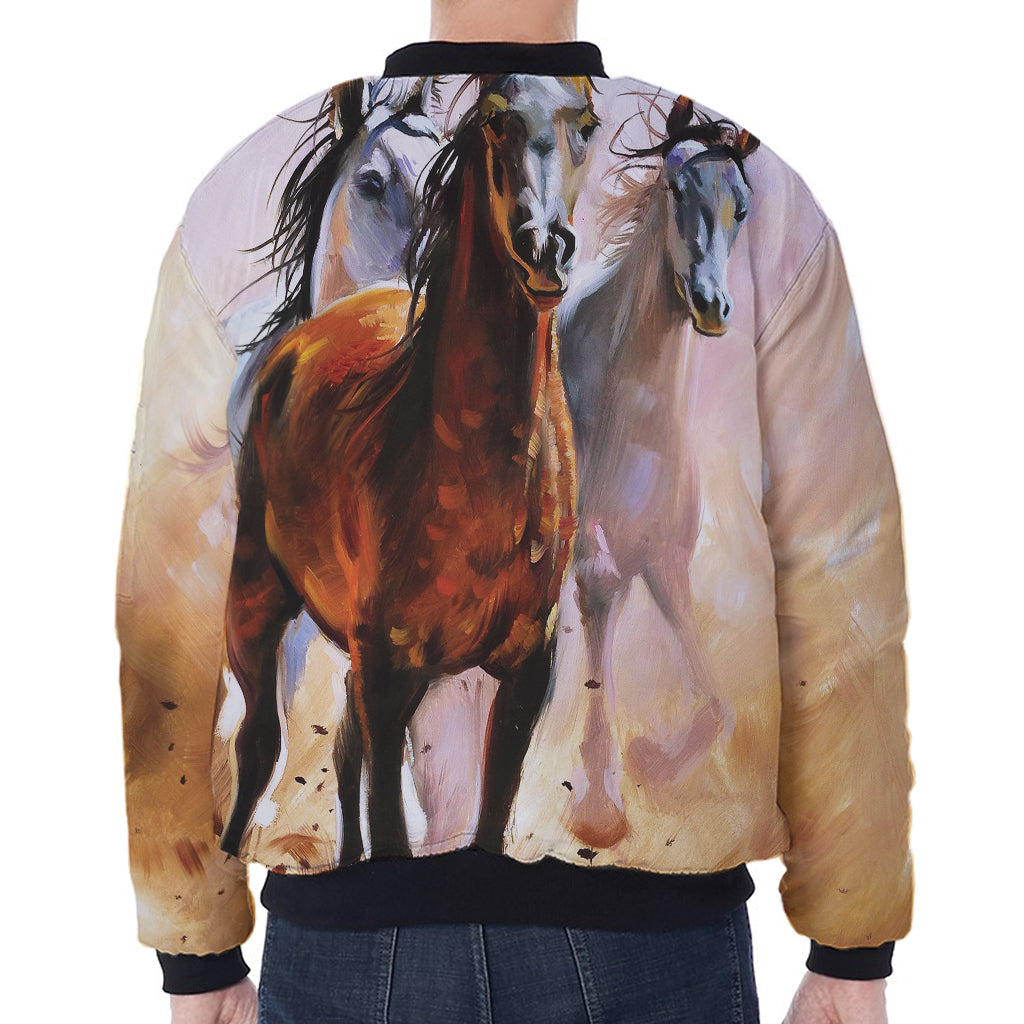 Running Horses Painting Print Zip Sleeve Bomber Jacket