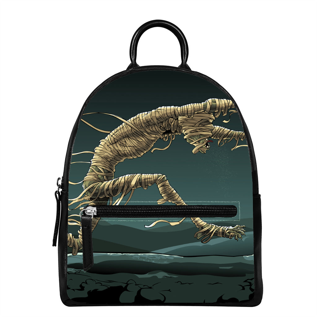 Running Mummy Print Leather Backpack
