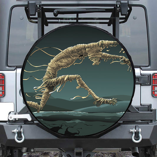 Running Mummy Print Leather Spare Tire Cover