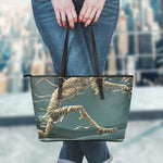 Running Mummy Print Leather Tote Bag