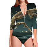 Running Mummy Print Long Sleeve Swimsuit