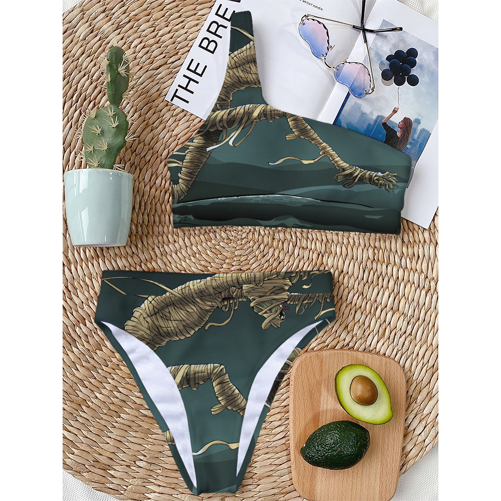 Running Mummy Print One Shoulder Bikini Top